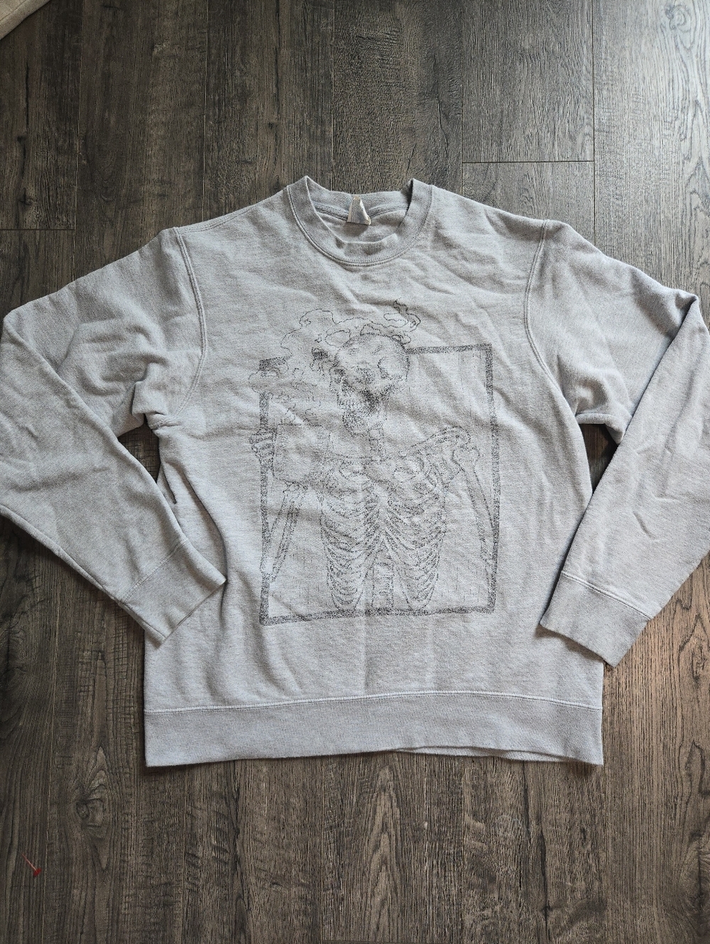 Classic Crewneck Sweater in Light Gray with Skeleton Graphic